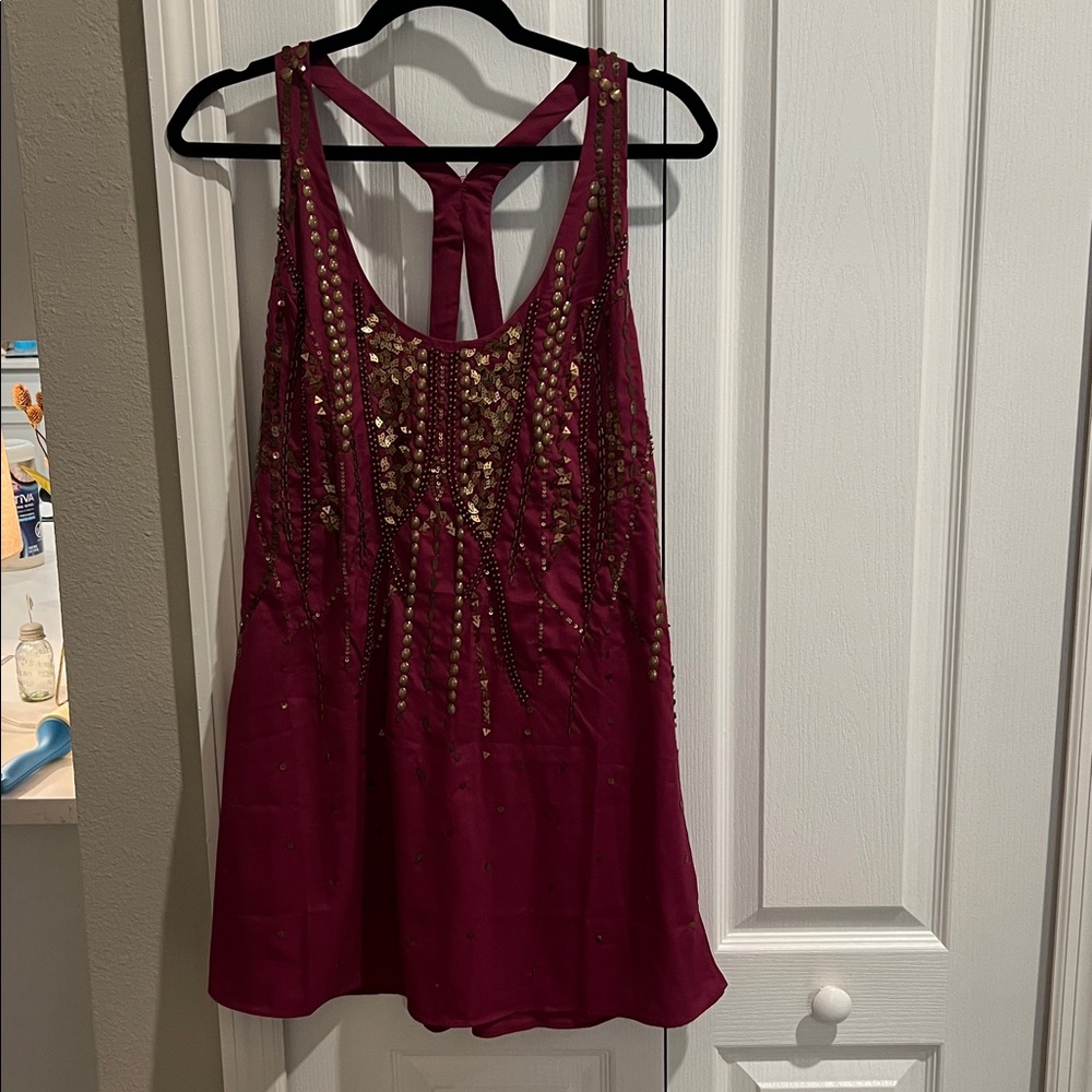 Free People Fuchsia Beaded Embellished Tank